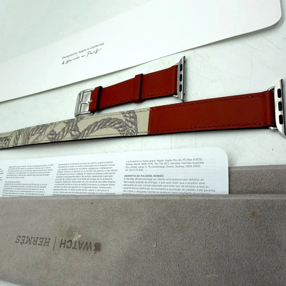 Apple Hermès Tour Watch Band Leather Rope Print Stainless Steel Excellent